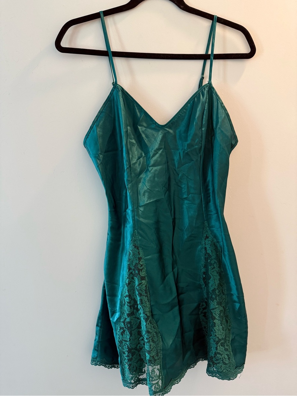 Victoria's Secret Teal Satin Lace-Trim Slip